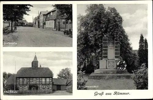 Ak Rümmer Groß Twülpstedt in Niedersachsen, Dorfstraße, Alte Schule, Kriegerdenkmal