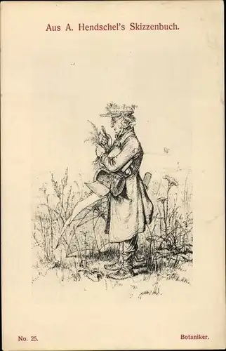 Künstler Ak Hendschel, Albert, Skizzenbuch No. 25, Botaniker