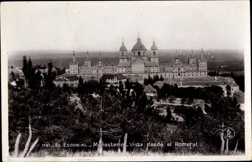Ak Madrid Spanien, El Escorial, Monasterio, Vista desde el Romeral 