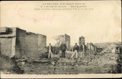 Ak Thessaloniki Griechenland, Rue Egnatia, Ruinen nach dem Brand 1917