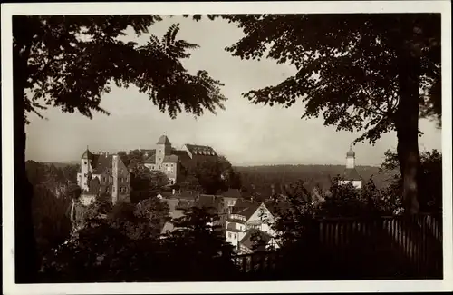 Ak Hohnstein in der Sächsischen Schweiz, Jugendburg, Teilansicht vom Ort, Kirche, Bäume, Geländer