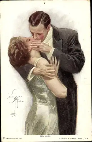 Künstler Ak Fisher, Harrison, The Kiss, Liebespaar beim Kuss