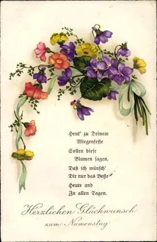 Ak Glückwunsch Namenstag, Blumen, Gedicht