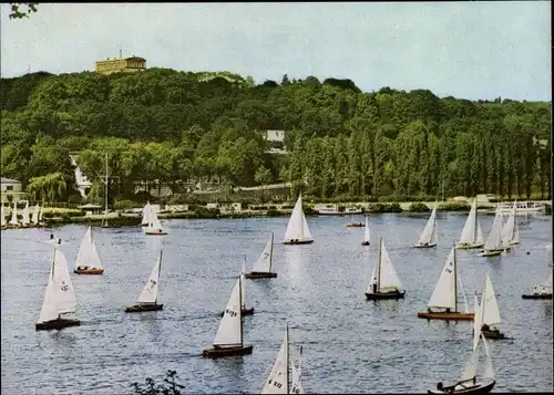 Ak Essen im Ruhrgebiet, Segelboote auf dem Baldeneysee, Villa Hügel, Deutsches Turnfest 1963