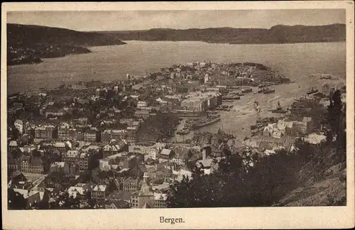 Ak Bergen Norwegen, Gesamtansicht der Stadt