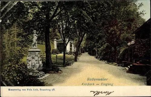 Ak Badenweiler am Schwarzwald, Kurpark, Eingang