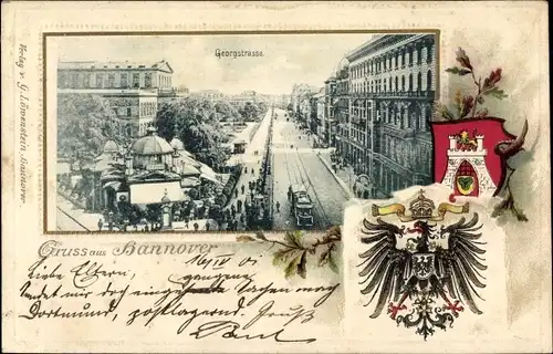 Präge Passepartout Litho Hannover in Niedersachsen, Georgstraße, Wappen