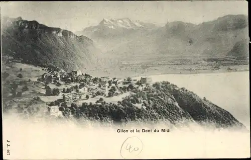 Ak Glion Montreux Kt. Waadt, Dent du Midi, Ortschaft mit Landschaftsblick