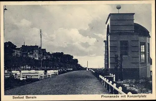 Ak Ostseebad Bansin Heringsdorf auf Usedom, Promenade mit Konzertplatz