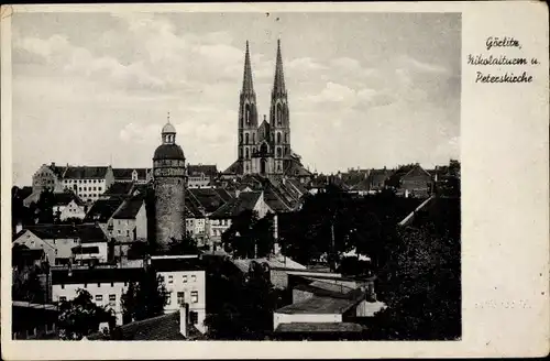 Ak Görlitz in der Lausitz, Teilansicht vom Ort, Nikolaiturm, Peterskirche