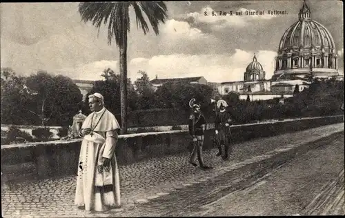 Ak Vatikan Rom Lazio, Papst Pius X. in den Vatikanischen Gärten