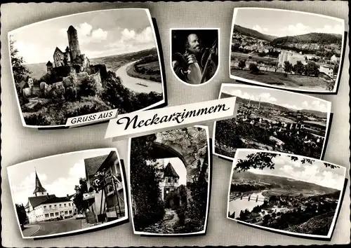 Ak Neckarzimmern im Neckar Odenwald Kreis, Burg, Ritter, Gasthof zum Schwanen, Ort