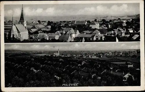 Ak Milovice nad Labem Milowitz Mittelböhmen, Kirche, Stadtpanorama