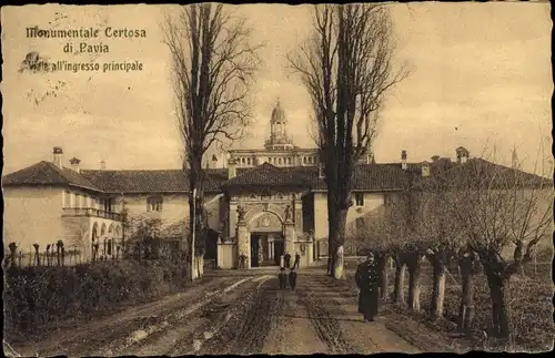 Ak Pavia Lombardia, Monumentale Certosa, Viale all' ingresso principale