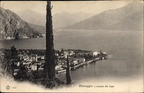 Ak Menaggio Lago di Como Lombardia, Panoramablick auf die Stadt