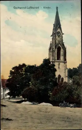 Ak Gschwend Baden Württemberg, Kirche, Fuhrwerk