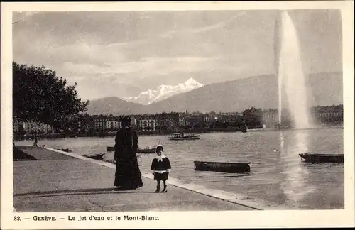 Ak Genève Genf Stadt, Le jet d'eau et le Mont Blanc