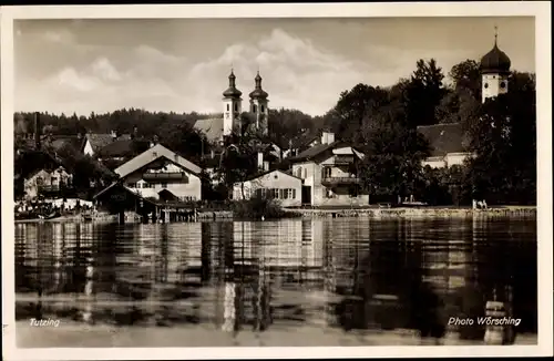 Ak Tutzing in Oberbayern, Wasserblick, Kirche, Ort