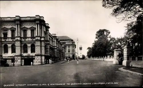 Ak Colombo Ceylon Sri Lanka, Queen's Street, General Post Office, Queen's House