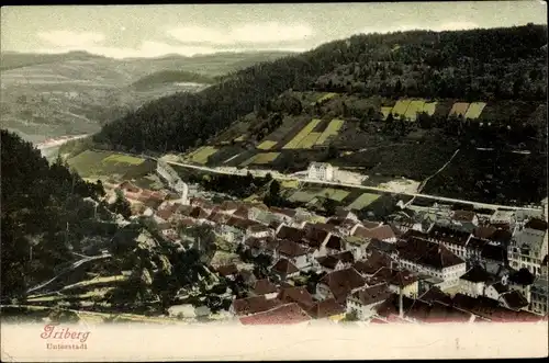 Ak Triberg im Schwarzwald, Unterstadt, Teilansicht vom Ort, Vogelschau, Hügellandschaft