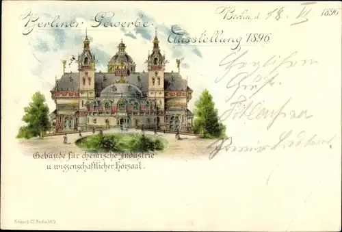 Litho Berlin, Gewerbeausstellung 1896, Gebäude für chemische Industrie, Wissenschaftlicher Hörsaal