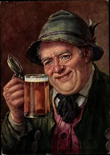 Künstler Ak Vather, Nach Feierabend, Mann mit Bierkrug