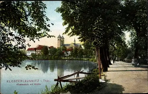 Ak Bad Klosterlausnitz in Thüringen, Klosterteich m. Kirche