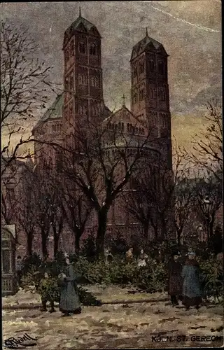 Künstler Ak Rüdell, Karl, Köln am Rhein, Weihnachtsmarkt an St. Gereon