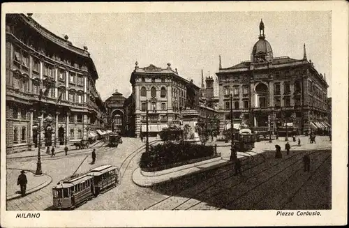 Ak Milano Mailand Lombardia, Piazza Cordusio, Straßenbahn