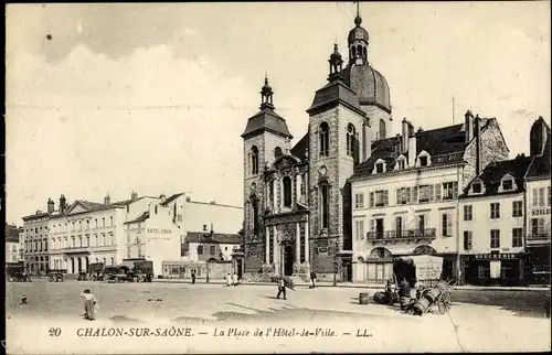 Ak Chalon sur Saone Saone et Loire, la Place de l'Hotel de Ville, Boucherie