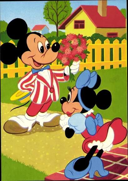 Kunstler Ak Disney Mickey Mouse Micky Maus Minnie Maus Pluto