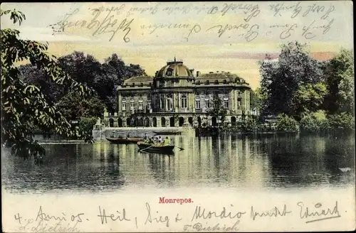 Ak Ludwigsburg in Baden Württemberg, Seeschloss Monrepos, Außenansicht, Wasser, Ruderboote