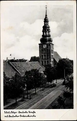 Ak Sowjetsk Tilsit Ostpreußen, Deutsche Straße, Deutsche Ordenskirche