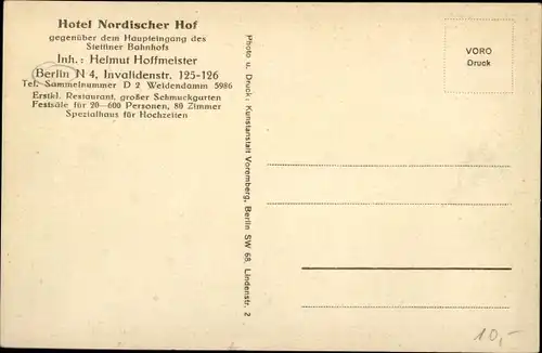 Ak Berlin, Hotel Nordischer Hof, Invalidenstraße 125-126