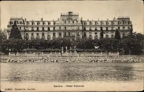 Ak Genève Genf Stadt, Hôtel National, Uferpartie