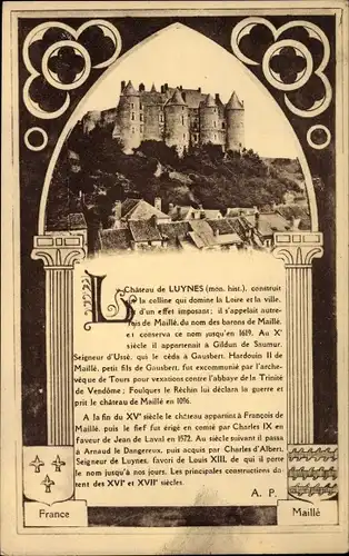 Passepartout Ak Maillé Indre et Loire, Château de Luynes, mon. hist., Wappen