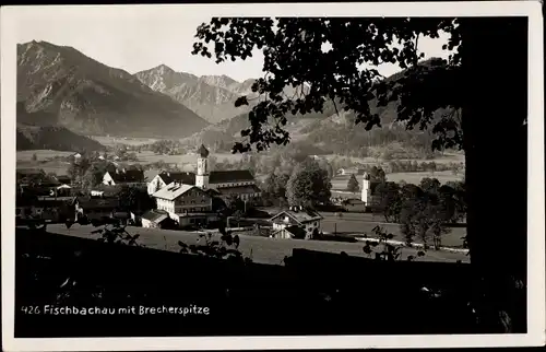 Ak Fischbachau Leitzach Oberbayern, Teilansicht vom Ort, Kirche, Talblick, Brecherspitze, Bergkette