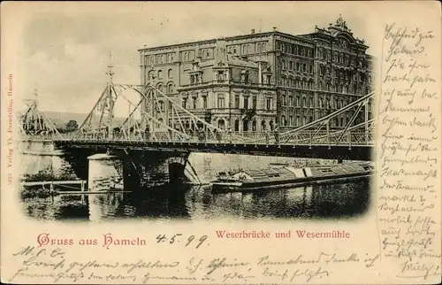 Ak Hameln in Niedersachsen, Weserbrücke, Wesermühle