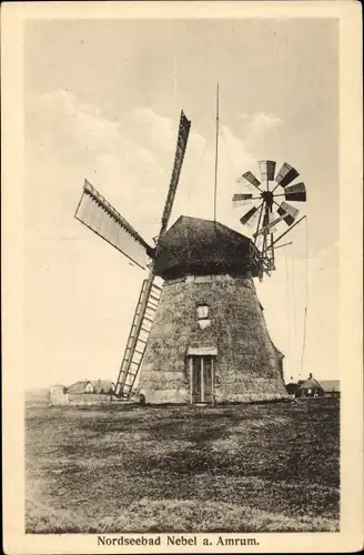 Ak Nebel auf der Insel Amrum Nordfriesland, Windmühle