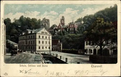 Ak Tharandt im Erzgebirge, Schule, Schloss, Ruine