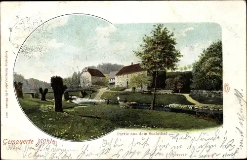 Ak Löbau in Sachsen, Gemauerte Mühle, Partie aus dem Scalatal