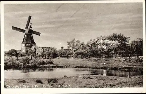 Ak Ostseebad Graal Müritz, Dorfteich mit Windmühle