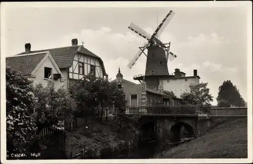 Ak Kalkar NRW, Idyll, Windmühle, Brücke