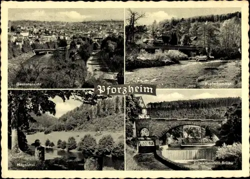 Ak Pforzheim im Schwarzwald, Totale, Kupferhammer, Nagoldtal, Brücke