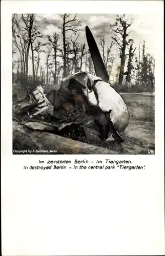 Ak Berlin Tiergarten, Ausgebrannte Flugzeugturbine, Kriegszerstörungen