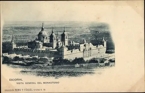 Ak San Lorenzo de El Escorial Madrid, Vista General del Monasterio, Kloster