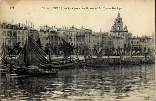 Ak La Rochelle Charente Maritime, Le Cours des Dames et la Grosse Horloge