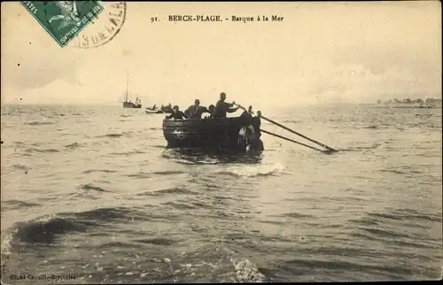 Ak Berck Plage Pas de Calais, Barque à la Mer