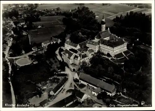 Ak Andechs Oberbayern, Kloster Andechs, Fliegeraufnahme