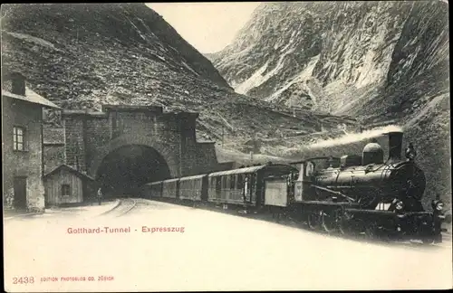 Ak Gotthard Tunnel, Expresszug, Dampflok